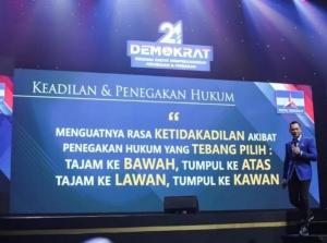  Ketua Umum Partai Demokrat Agus Harimurti Yudhoyono (AHY) saat menghadiri Rapat Pimpinan Nasional (Rapimnas) p di The Balai Sidang Jakarta Convention Center, Kamis (15/9/2022).